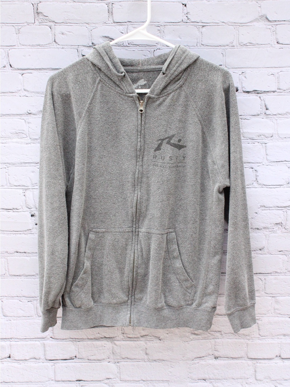 Rusty Del Mar Surf Shop Gray Full Zip Graphic Hoodie